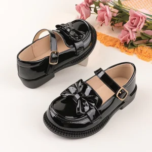 Girls’ children’s shoes Toddler Little Girl Breathable Mary Jane Princess Dress Shoes with Bow Black for School