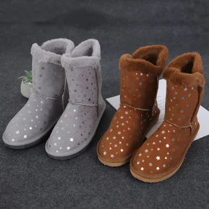 Glitter Girls Little Kids Shiny Ankle Winter Fur Snow Boots Winter for Children With Bling Stars