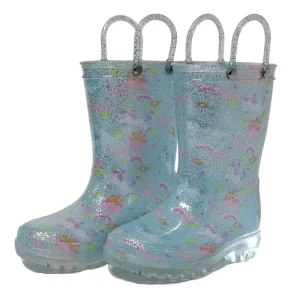 Glitter Kids PVC Waterproof Boots With Led Light Heart Handle