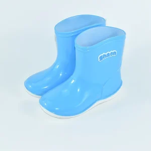Gloss Sky Blue Children Wellies Mid Shaft White Sole Lightweight PVC Kids Rain Boots