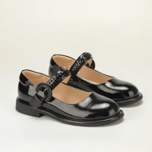 Glossy Patent Braided Ring Buckle Single Strap Girls Mary Jane Shoes Low Heel School Uniform Leather Shoes