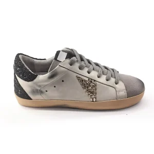 Golden & Brown Glitter Heel Tab Genuine Leather Winter Soft Retro Lace-Up Loafer Sneakers for Women