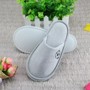 Grey Cute Suede Fleece Washable Hotel Indoor Kids Ship Slippers with Customized Logo