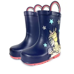 Handles Waterproof Children 3D Unicorn Cartoon Rubber Toddler Gum Boots Kids Rain Boots All Season Knee High