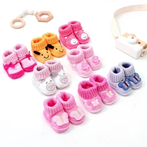Handmade Crochet Baby Shoes for Newborns 0 3 Months Animal Flower Button Booties with Cotton Insole