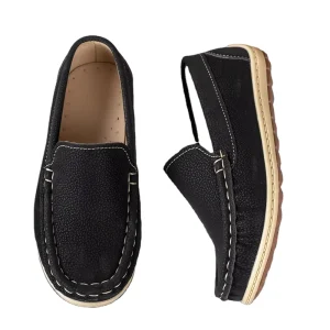 Handmade Fashion Loafer Shoes for Boys Breathable Anti slip Outdoor Flat Black Leather Loafers for Kids