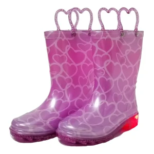 Heart Printed Kids PVC Waterproof Rain Boots with Led Light Heel with Heart-Shaped Handle