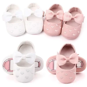 Heart and Bow Knot Rubber Sole Infant Baby Walking Shoes Moccasins Rubber Sole Crib Shoes