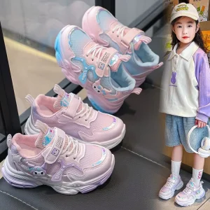 HelloKitty Girls’ Sneakers Spring Autumn Soft Sole Breathable Microfiber Leather Upper Velcro Closure Cartoon Children’s Shoes