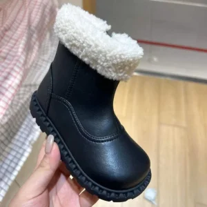 High Black Ankle Zip Boots Boys Girls for Kids Patent Leather Boots Girls Winter Top Plush Leather