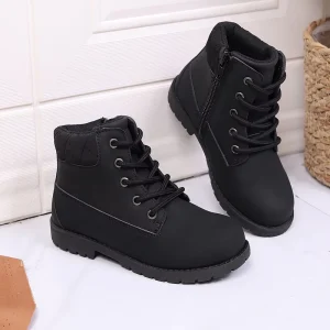 High Quality Ankle Cotton Insole Kids Fashion Design Soft Sole Black Shoes Boy Autumn Winter Outdoor Non slip Boot