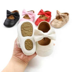 Baby Wedding Dress Ballet Flats Infant Princess Bow Knot Shoe Toddler Anti Slip Water Resistant Girls Mary Jane Pu