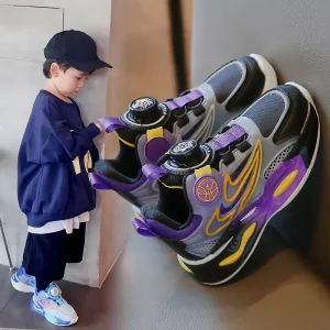 High Quality Boys Sneakers for School Students Winter Training Basketball Shoes with Rotating Buttons Kid Sports Shoes