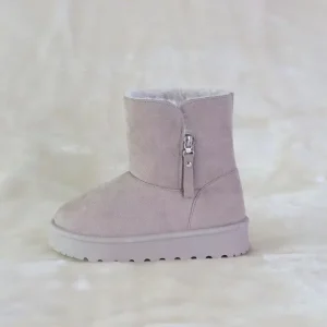High Quality Children’s Winter Warm Soft Comfortable Platform Beige Suede Snow Boots With Zipper for Kids and Toddlers