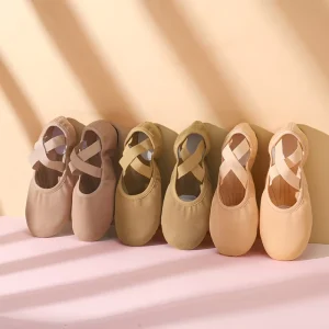 High Quality Customization Stretch Fabric Soft Slip On Dance Ballet Slippers Professional Flat Heel Kids Girls Custom Shoe
