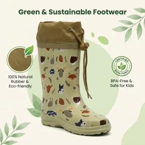 High Quality Eco Friendly Kids Rubber Boots with Long Plush Inner and Adjustable Drawstring Collar for Outdoor Activity