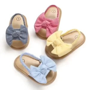 High Quality Elastic Summer Newborn Bow Shoes Toddler Infant Slides Baby Girl Sandals
