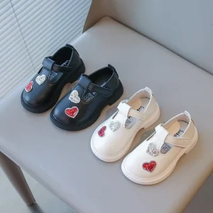 High Quality Elegant Black White Breathable PU Casual Girl Shoes Party Princess Mary Jane Shoes for Children
