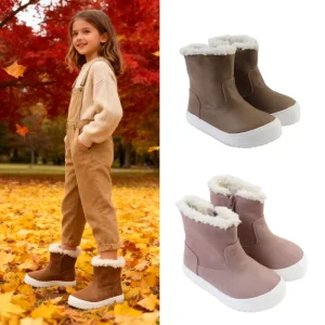 High Quality Genuine Leather Winter Children’s Shoes Ankle Boots Warm Plush Lining Wide Toe Box Kids Snow Boots