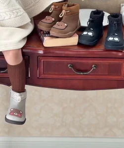 High Quality Girl New Cute Little Bear with Drawstring Elastic Band Kids Winter Boots Without Locks
