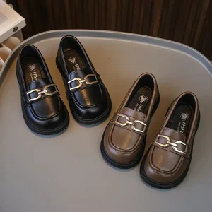 High Quality Girl’s Loafers Shoes Black Leather Classic Style for Kids
