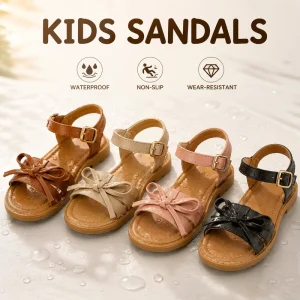High Quality Kids Sandals Girls Summer Shoes Customizable PU Leather Children Footwear Soft Sole Bowknot Girls Sandals