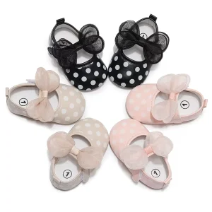 High Quality Kids School Breathable Dot Lace Bow Princess Children’s Dress Baby Girl Shoes for Party