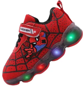 High Quality Kid’s Shoes Led Lights Children' s Shoes Print Spiderman Patent Leather Mesh Breathable Upper Boys and Girls