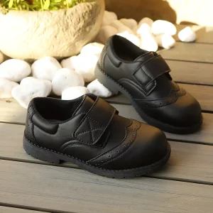 High Quality Lightweight Flat Slip On Children’s Party Shoes Black PU Upper Formal TPR Outsole for Boys and Girls