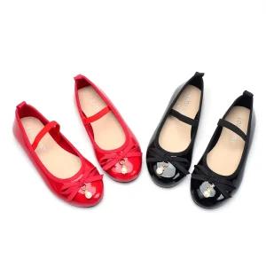 High Quality Lovely Cute Joggers Beautiful Red Black Flat Baby Girl Bow Tie Pearl Ballerina Shoes