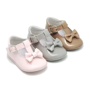 High Quality Soft Patent Leather Baby T Strap Mary Jane Shoes With Bow