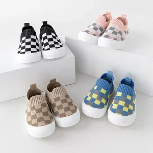 High Quality Soft Rubber Soles Cotton Plaid Pattern Baby Socks Shoes Sports Anti slip for Baby Girl Boy Toddler Shoes