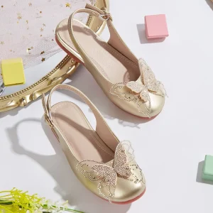 High Quality Summer Kids Fashion Gold Shoes Soft Sole Butterfly Pattern Princess Baby Girl Flat Sandals