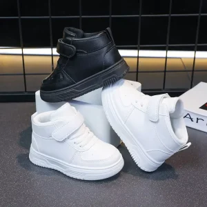 High Top Breathable White Sports Sneakers for Kids Casual Walking Shoes PU Insole Wear Resistant for Boys Girls Toddlers