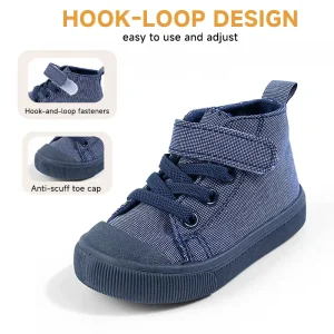 High Top Canvas Toddlers Sneakers with Protective Toe and Lightweight Soft Sole Casual Walking Shoes for Kids