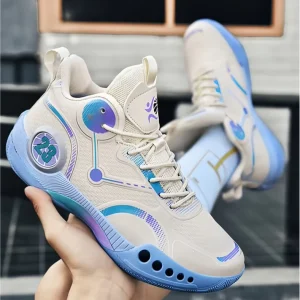 High Top Tide Youth Basketball Shoes Light Weight Cushioning PU Upper Rubber Outsole Lace-Up Closure Sports Shoes