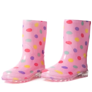 High quality beautiful waterproof pvc rain boots with LED light for kids