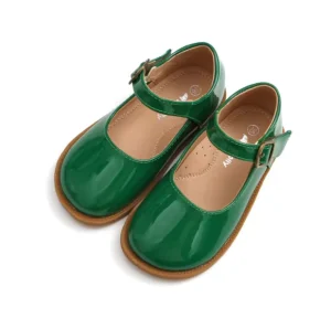 Hight Quality Baby Dress Shoes Green Genuine Leather Hook & Loop Wedding Party Formal Kids Shoes Gril Dress Shoes