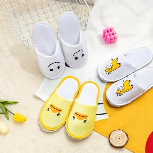 Hot Hotel Amenities Quality Ready to Ship Yellow Duck Velvet Cotton Kid Hotel Slippers for Children