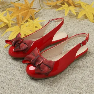 Hot Red Bow Ballet Flats Princess Style Closed Toe for KIds Sandals