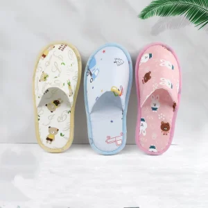 Hotel Travel Guest Children Kids Disposable Comfort Lightweight Cute Cartoon Animal Cotton Fabric Indoor EVA Slipper