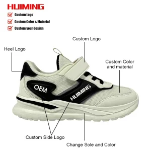 HuiMing OEM Lightweight Comfort Mesh Upper Children’s Walking School Sneakers Kids Running Shoes