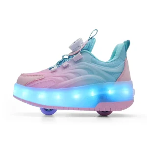 IN Stock Factory Price LED TWO wheels Sports Kids Skate Shoes Adjustable Outdoor Girls Colorful Skating Sneakers