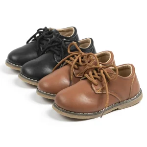 In Stock Outdoor Children Boy School Party Wedding PU Leather Rubber Anti Slip Kids Boys Shoes