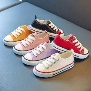In Stock Solid Color Canvas Cloth Canvas Kids Shoes Breathable Trendy Boys and Girls Casual Sneakers for Kids