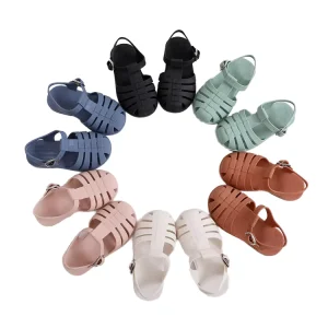 In Stock for Sell USA Summer Soft Sole PVC Flat Baby Buckle Sandal Breathable Outdoor Kids Roman Jelly Shoes