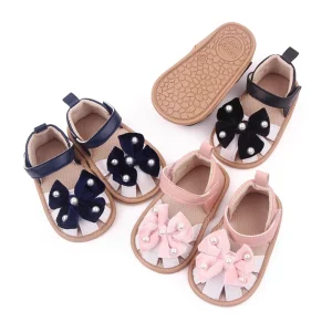 Infant Baby Girls Sandals Toddler Summer Shoes Newborn Soft Rubber Sole Footwear for 1 Year Cute Bows Pearl Sandalen Gifts