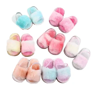 Infant Baby Newborn Toddler Girls Soft Fleece Breathable Slides with Anti-Slippery Rubber Sole Lightweight Indoor House Shoes
