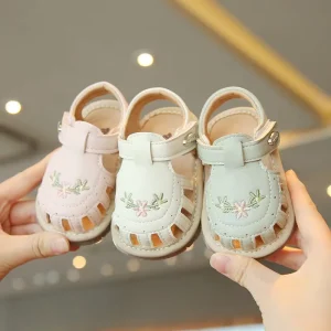 Infant Closed Toe Hollow Sandals Breathable Baby Girl Shoes Soft Sole Walking Shoes Princess Shoes