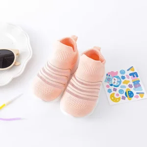 Infant Shoes Candy Color Design Striped Mesh Flexible Fabric Shock Absorption Design for Baby Casual Shoes in Baby Size